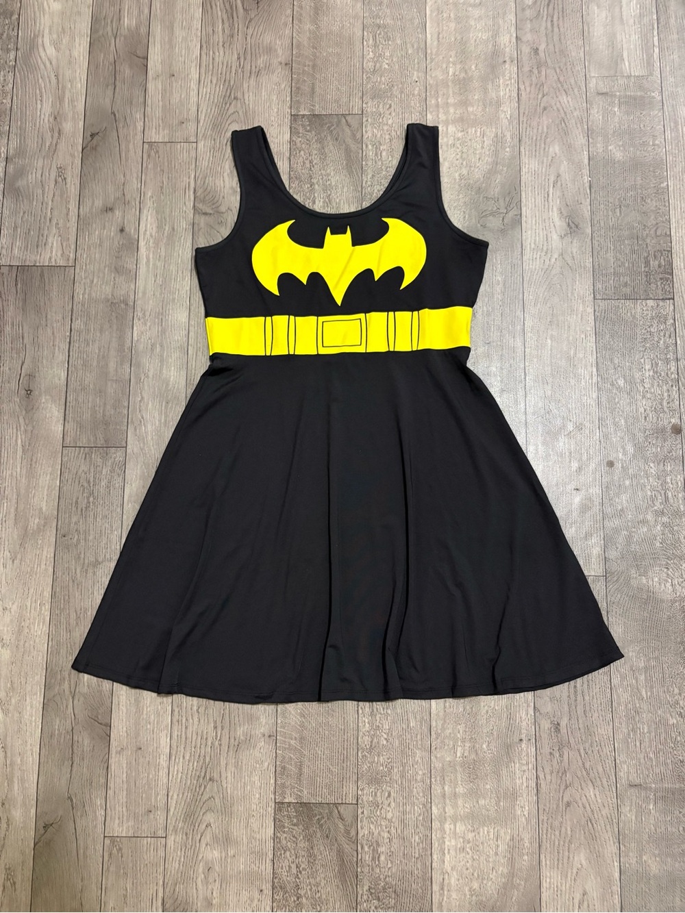 Batman Black Dress with Bright Yellow Bat Emblem and Belt
